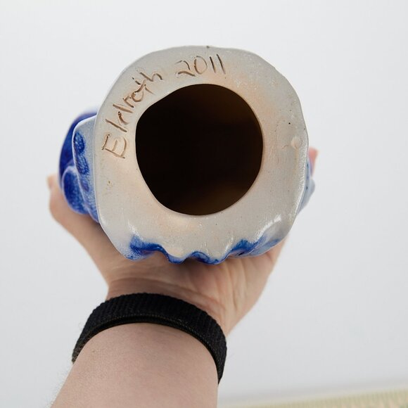 Eldreth Pottery Salt Glaze Santa Blue Stoneware 9” Father Christmas Signed 2011 - Picture 5 of 10